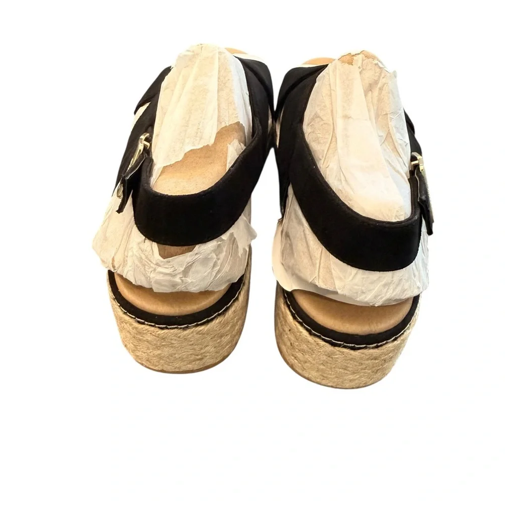 Dr. Scholl's Ember Espadrille Wedge Sandal Size 9M Black Tan Resort Vacation NEW - Picture 4 of 11